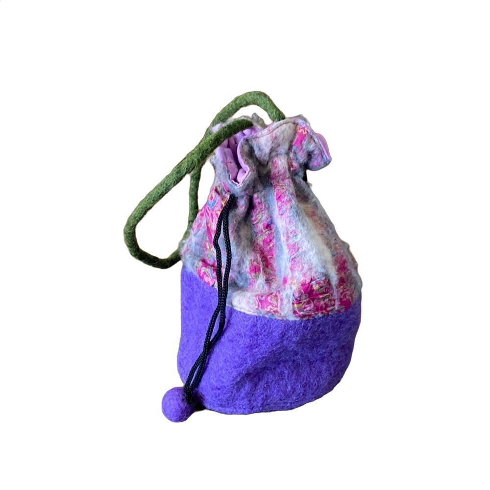 Nepali Purple Pink Wool Little Hand Purse Boho Bag